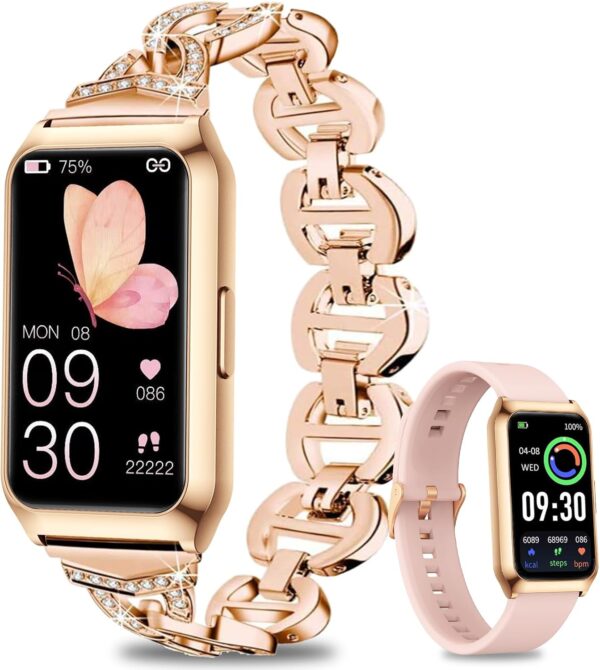 GADIXY Fitness Tracker,Smart Watch 7 Day+ Battery with 24/7 Heart Rate/Step/Calories,Activity Tracker,Aluminium Case,Blood Oxygen Sleep Monitor,IP68 Fitness Watches for Women Android&iOS Gold+Pink