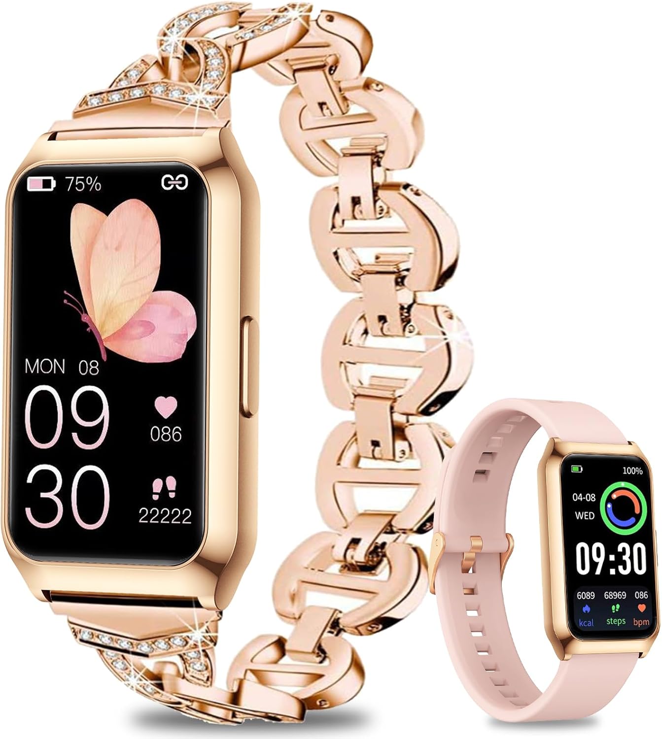GADIXY Fitness Tracker,Smart Watch 7 Day+ Battery with 24/7 Heart Rate/Step/Calories,Activity Tracker,Aluminium Case,Blood Oxygen Sleep Monitor,IP68 Fitness Watches for Women Android&iOS Gold+Pink