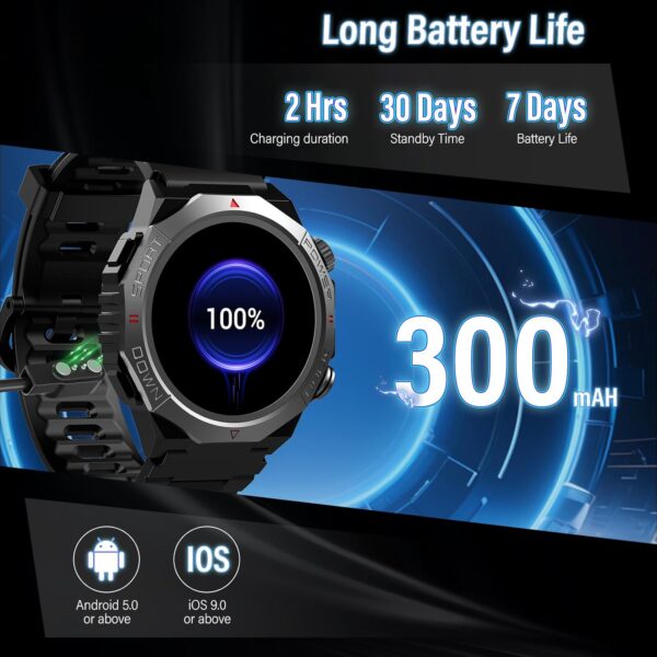 Military Smart Watches for Men (Answer/Make Calls), 1.39" HD Fitness Watches, Heart Rate/Sleep Monitor, 110+ Sports Modes Watch for Men, Waterproof Watch, 30Day, Watches for Android/iPhone, Black - Image 6