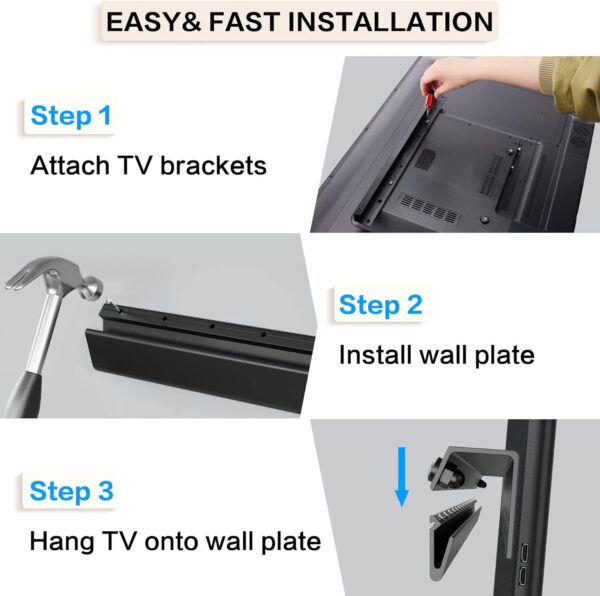 No Drill Drywall TV Mount, No Stud TV Wall Mount for Most Brand 22-55 Inch TVs up to 100 lbs, Easy Install No Stud Studless TVs Wall Mount, Include All Hardware-New Level Bubble Meter - Image 5