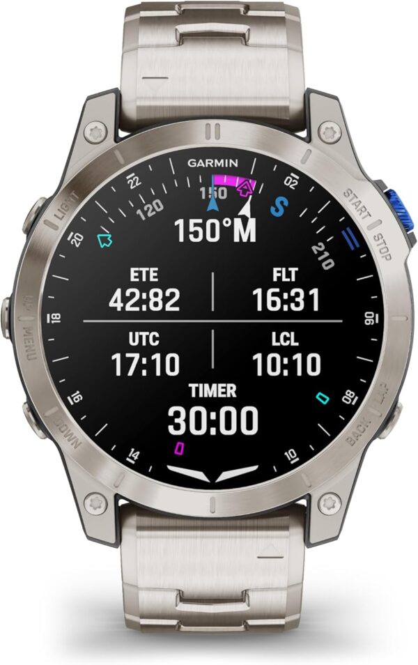 Garmin D2™ Mach 1, Touchscreen Aviator Smartwatch with GPS Moving Map, Aviation Weather, Health and Wellness Features and More, Vented Titanium Bracelet - Image 4