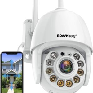 BOAVISION Security Camera Outdoor, Wireless WiFi IP Camera Home Security System 360° View,Motion Detection, auto Tracking,Two Way Talk,HD 1080P pan Tile Full Color Night Vision