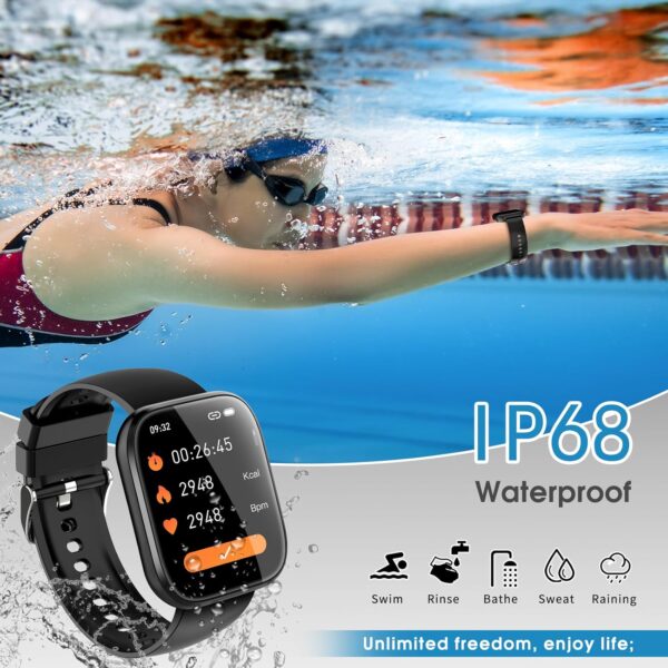 Smart Watch for Men Women Bluetooth Call, 1.85" HD Touch Screen Fitness Watch with Sleep Heart Rate Monitor, 112+ Sports Modes, IP68 Waterproof Activity Trackers for Android iOS, Black - Image 6