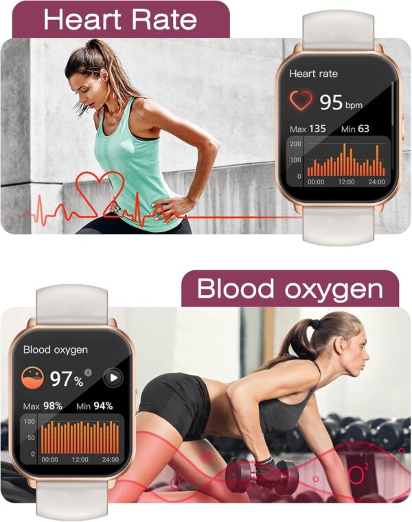 Smart Watches for Women Men (Answer/Make Calls, 3 Bands), 1.85" Fitness Tracker Watch for iPhone/Android Phones with Heart Rate Monitor Sleep/Steps Tracker 100+ Sports Pedometer Waterproof Gold - Image 6