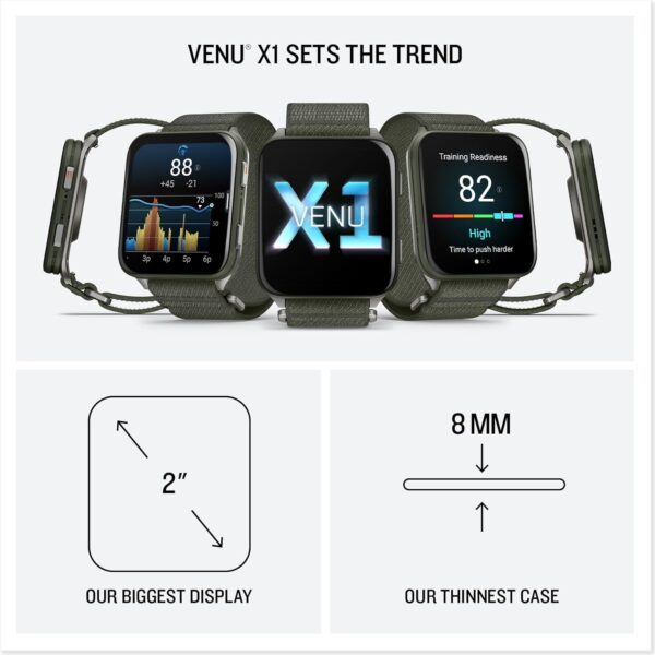 Garmin® Venu® X1, Thin and Lightweight GPS Smartwatch, AMOLED Display, Advanced Health and Fitness Features, Moss with Titanium Caseback and Moss ComfortFit Nylon Band - Image 7