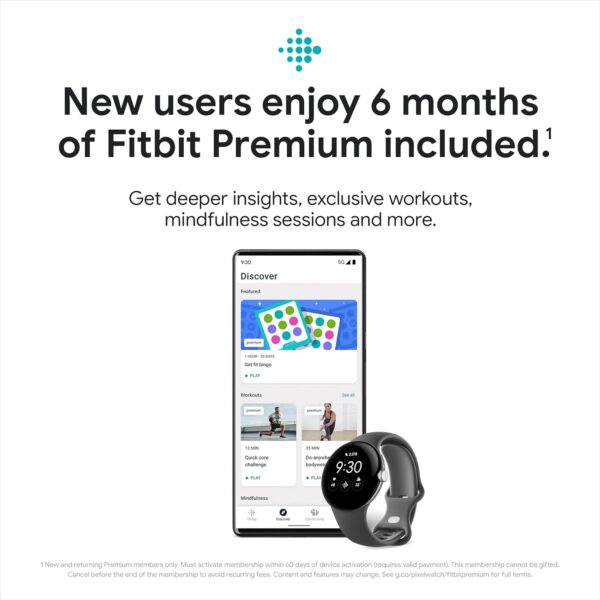 Google Pixel - Android Smartwatch with Fitbit Activity Tracking - Heart Rate Tracking Watch - Polished Silver Stainless Steel case with Charcoal Active band - LTE - Image 12