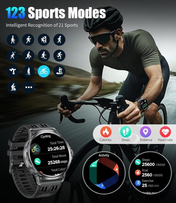 SUNKTA EF10 Smart Watch for Men, 1.85" Extra Large Screen Smartwatches, 30 Days Long Battery, 100+ Sports Mode/Pedometer/IP68 Waterproof, Fitness Tracker Watch Compatible Android iOS, 3 Straps - Image 6