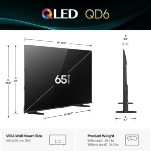 Hisense 65″ Class QD6 Series (65QD6QF, 2025 Model) QLED 4K UHD Smart Fire TV, Voice Remote with Alexa, Dolby Vision, Dolby Atmos, Motion Rate 120, HDR 10+, Game Mode Plus, MEMC, VRR, ALLM