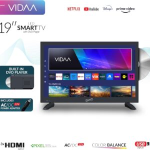 Supersonic SC-1926DVD 19-inch LED Smart HDTV w/DVD Player, 3X HDMI, 1080p, WiFi, USB, AC/DC Compatible for Home, Kitchen, or RV Camper, DC Car Cord Included (SC-1926SDVD –19” Smart TV/DVD Combo)