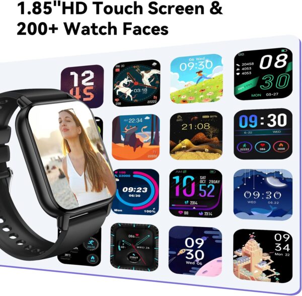 Smart Watch for Men Women with Bluetooth Call/Message Reminder, Smartwatch 1.85" Touch Screen, Fitness Watch Heart Rate/Sleep/Calories/Steps Monitor, 112+ Sport Mode, Activity Tracker for Android iOS - Image 6