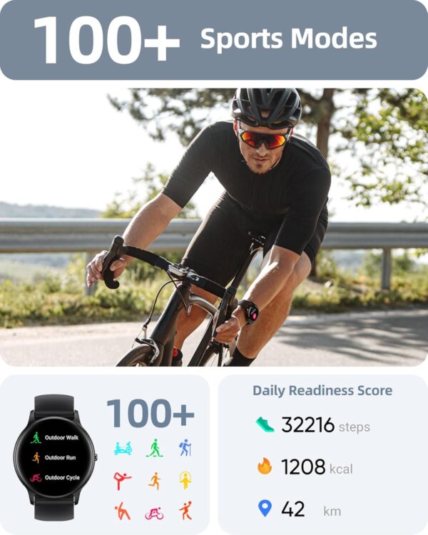 Parsonver Smart Watch for Men Women(Answer/Make Calls), HD Screen Fitness Tracker IP68 Waterproof 100+ Sport Modes, Heart Rate Sleep Monitor, Pedometer, Smartwatch for Android Phones/iPhone Compatible - Image 4