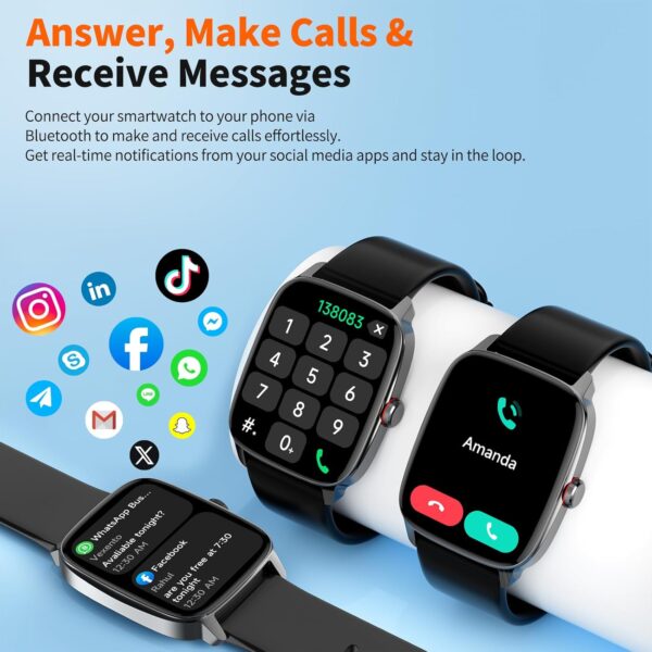 Smart Watch for Men & Women with Bluetooth Calling, 1.85" Touchscreen Fitness Tracker, Heart Rate & Sleep Monitor, 100+ Sports Modes, IP68 Waterproof, Compatible with Android & iOS - Image 2