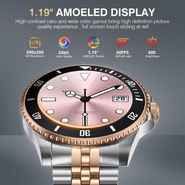 2025 DA GPT Smart Watch with Bluetooth Call,1.19-inch AMOLED Display, 24/7 Heart Rate, Blood Oxygen, Blood Pressure, Sleep Monitor, 107 Sports Fitness Tracker, Compatible Android and iOS Silver Gold - Image 6
