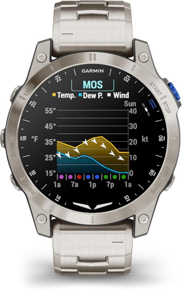 Garmin D2™ Mach 1, Touchscreen Aviator Smartwatch with GPS Moving Map, Aviation Weather, Health and Wellness Features and More, Vented Titanium Bracelet - Image 8
