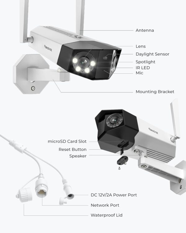 REOLINK 16MP WiFi Security Camera Outdoor, 180° Ultra-Wide Angle, Duo 3 WiFi, 2.4/5GHz Wi-Fi 6, Smart Detection, Color Night Vision, Two-Way Talk, IP67, Up to 512GB Storage, Plug-in Power (12V/2A) - Image 9