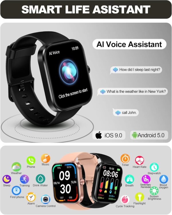 Smart Watch for Men Women(Answer/Make Call)-1.91" HD Fitness Smartwatch with Sleep/Heart Rate/spO2 Monitor, 113+ Sport Modes, IP68 Waterproof Smart Watch for Android iOS,Black - Image 8