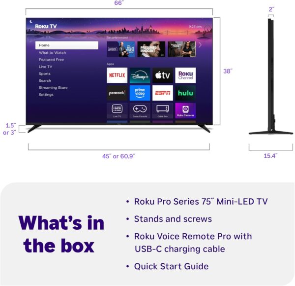 Roku Smart TV 2025 – 75-Inch Pro Series, Mini-LED TV – RokuTV with Backlit Voice Remote Pro – Flat Screen 4K QLED Television with 120Hz Refresh Rate & Dolby Vision IQ, Live News, Sports, Entertainment - Image 10