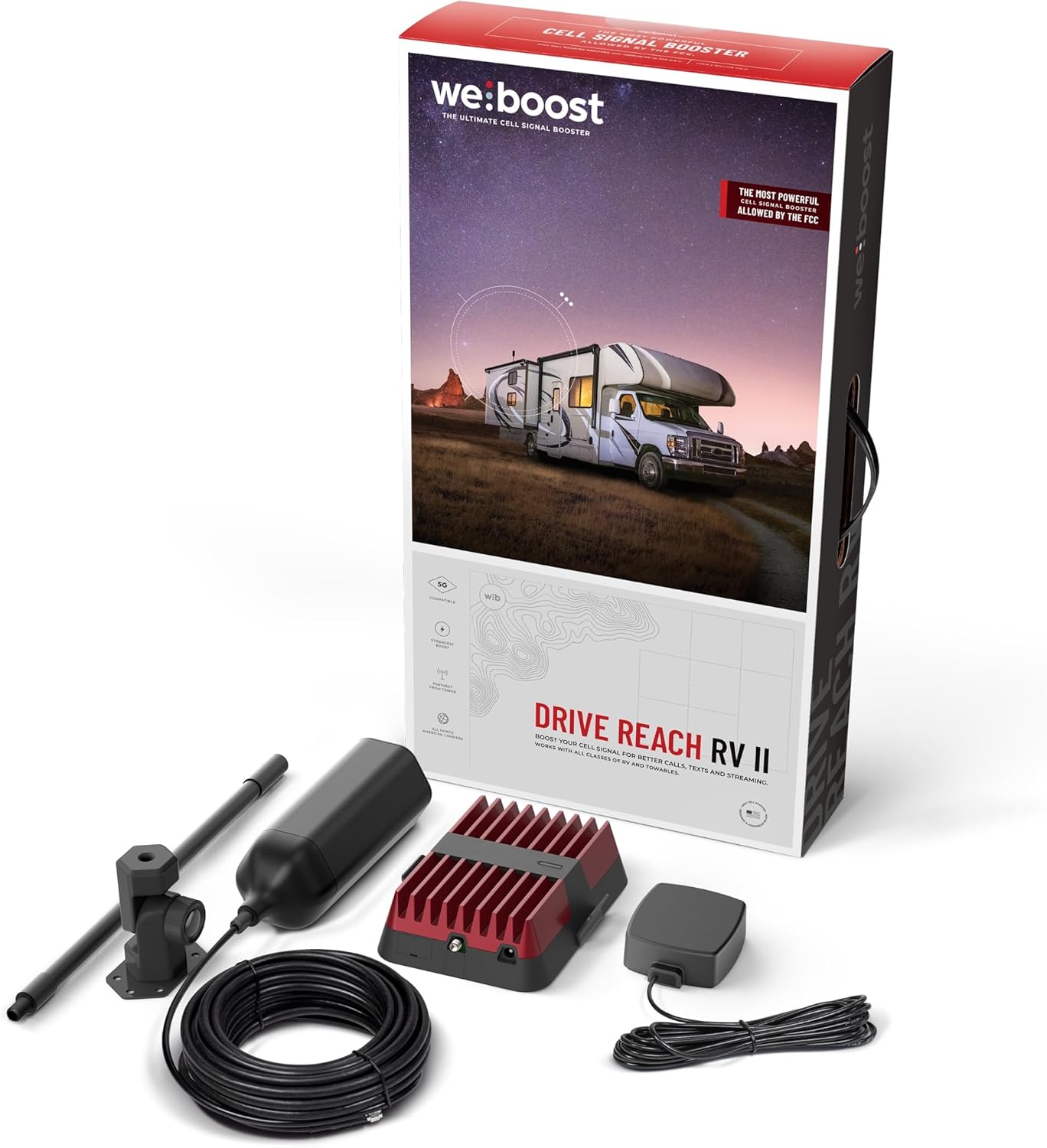 You are currently viewing weBoost Drive Reach RV II- Cell Phone Signal Booster kit | Boosts 4G LTE & 5G for All U.S. Carriers – Verizon, AT&T, T-Mobile & More | Made in The U.S. | FCC Approved (Model 474061)