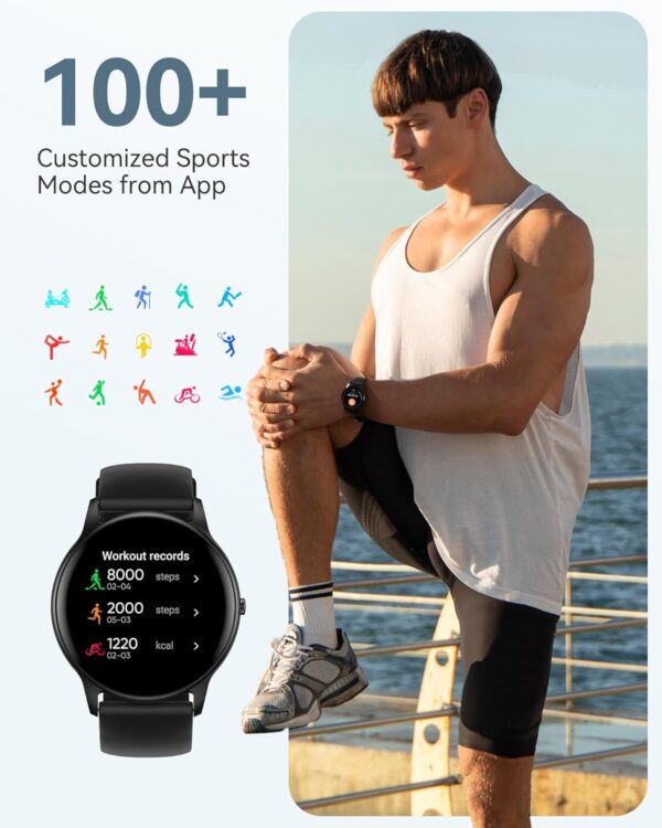AGPTEK Smart Watch for Women Men, 5ATM Waterproof Smartwatch for Android and iOS Phones, Fitness Tracker Watch with 100+ Sports Modes, Heart Rate Monitor Pedometer Sleep Monitor, Black - Image 4