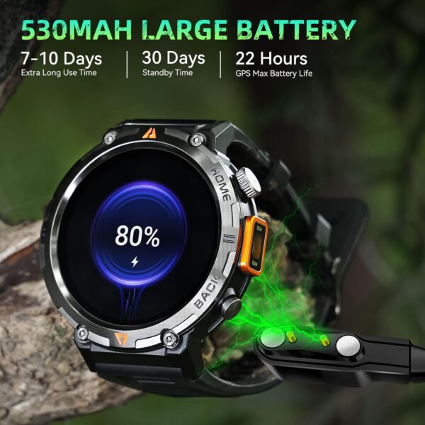 Military Smart Watches for Men Built-in GPS 3ATM Waterproof with Call/LED Flashlight, 1.45" Rugged Tactical Smartwatch with Compass, Fitness Tracker with HR/SPO2/Sleep Monitor for iPhone Android - Image 5
