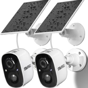 Sovmiku 2CG6 Solar Security Camera Wireless Outdoor,Battery Powered,Easy to Setup,PIR Motion Detection,Two Way Audio, Audible Flashlight Siren,2.4GHz Wi-Fi Color Night Vision, 180 Days Exchange Policy