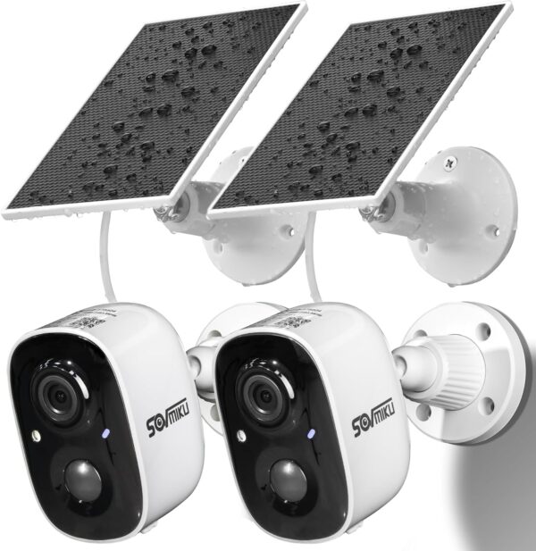 Sovmiku 2CG6 Solar Security Camera Wireless Outdoor,Battery Powered,Easy to Setup,PIR Motion Detection,Two Way Audio, Audible Flashlight Siren,2.4GHz Wi-Fi Color Night Vision, 180 Days Exchange Policy