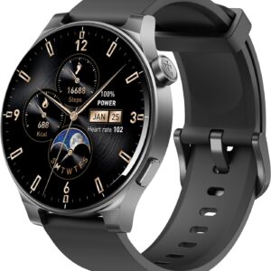 TOZO AMOLED S5 Smart Watch (Answer/Make Calls), 1.43″ HD Screen for Men Women 100+ Sport Modes Fitness Watchs with Sleep Monitor, IP68 Waterproof, Silicone Strap Black