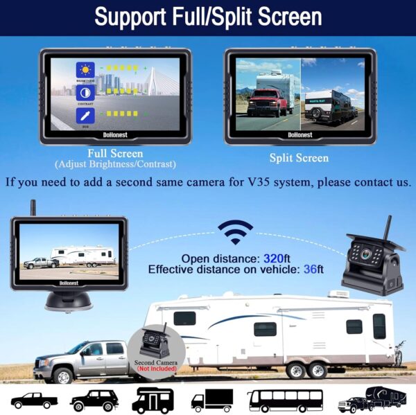 Wireless Backup Camera Solar Magnetic: Portable Cordless Scratch-Proof Truck Trailer Hitch Rear View Camera HD 1080P No Wiring No Drilling Rechargeable 5'' Monitor Kit for Car RV Camper - DoHonest R50 - Image 4