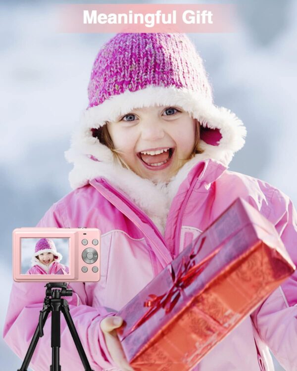 Digital Camera, FHD 1080P Point and Shoot Kids Camera, with 32GB Card, 2 Batteries, 16X Zoom Anti Shake Date Stamp, Compact Portable Small, for Starter Kid Children Teen Student Girl Boy(Pink) - Image 8