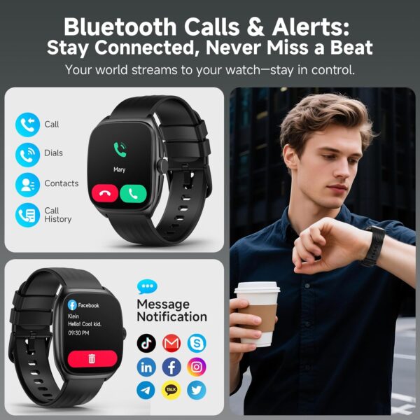 SOUYIE Smart Watch with SOS, 1.85" AMOLED Display Fitness Tracker, Heart Rate Blood Oxygen Sleep Monitor for Men Women, IP68 Waterproof Sport Watch, Answer/Make Calls, Compatible with Android iPhone - Image 4