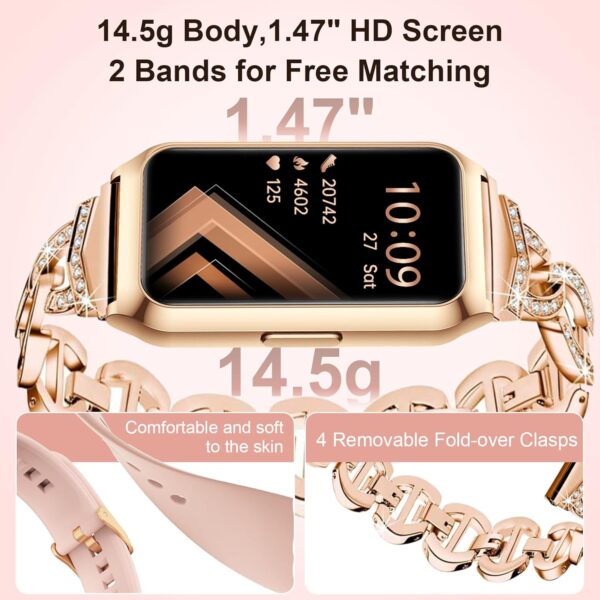 GADIXY Fitness Tracker,Smart Watch 7 Day+ Battery with 24/7 Heart Rate/Step/Calories,Activity Tracker,Aluminium Case,Blood Oxygen Sleep Monitor,IP68 Fitness Watches for Women Android&iOS Gold+Pink - Image 3