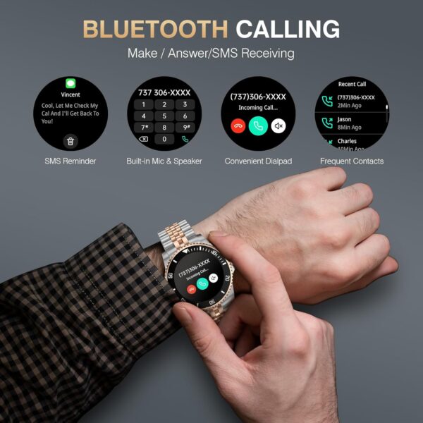 2025 DA GPT Smart Watch with Bluetooth Call,1.19-inch AMOLED Display, 24/7 Heart Rate, Blood Oxygen, Blood Pressure, Sleep Monitor, 107 Sports Fitness Tracker, Compatible Android and iOS Silver Gold - Image 3