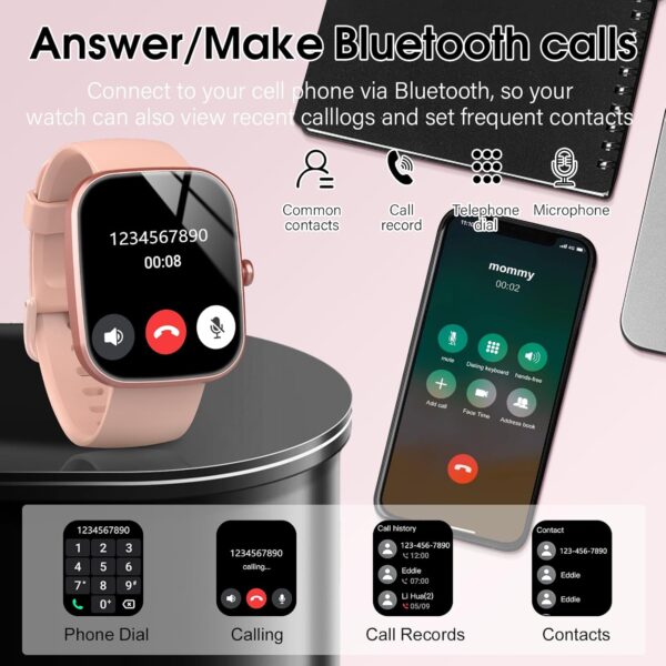 Smart Watch, 1.91" HD Screen Smartwatch for Men Women(Answer/Make Call), Fitness Watch with Heart Rate/Sleep Monitor/Steps Monitor, 110+ Sports Modes, IP68 Activity Trackers, Rose Gold - Image 3