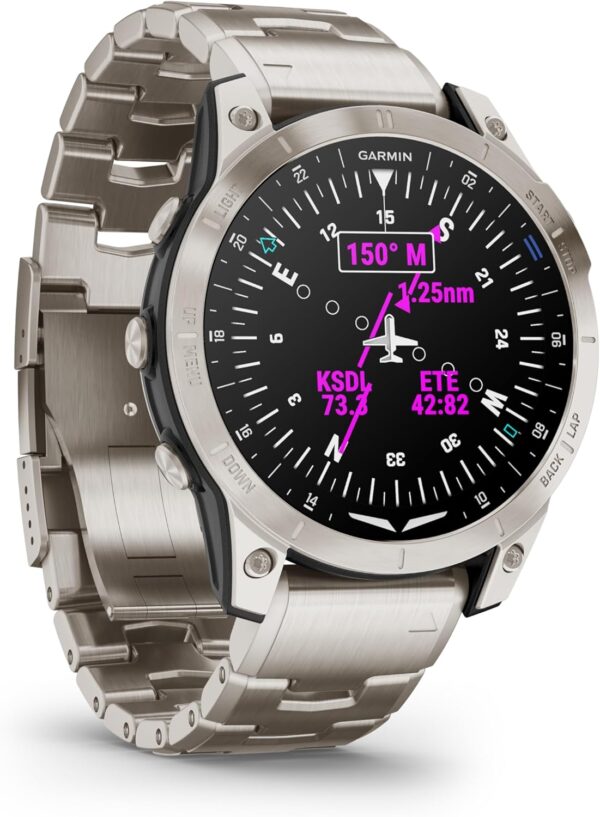 Garmin D2™ Mach 1, Touchscreen Aviator Smartwatch with GPS Moving Map, Aviation Weather, Health and Wellness Features and More, Vented Titanium Bracelet - Image 2