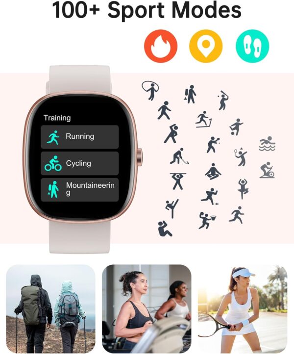 HUAKUA Smart Watches for Women Men (Answer/Make Calls), 1,85" HD Smart Watch for iPhone/Android Phones, Fitness Tracker with 100+ Sport Heart Rate/Sleep Monitor Pedometer IP68 Waterproof (Cream) - Image 4