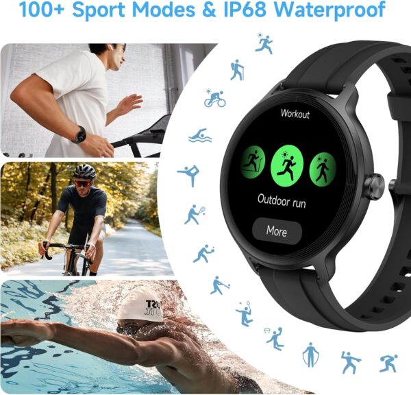 YMZ Smart Watch for Men Women, 1.27" HD Touchscreen Fitness Tracker, Bluetooth Calling, 100+ Sports Modes, Sleep Monitor, IP68 Waterproof, Compatible with Android & iPhones - Image 4