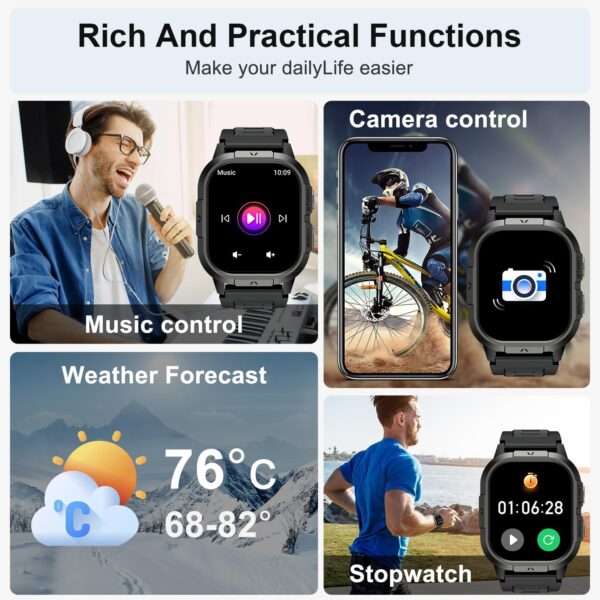 Smart Watch for Men Fitness Tracker: Make/Answer Call Military Smart Watches for Men Digital Mens Watches Running Waterproof Smartwatch Android Phones iPhone Samsung Compatible Heart Rate Monitor - Image 5