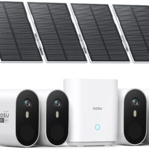 AOSU Solar Security Cameras Wireless Outdoor, 2K QHD Home Security System, 4-Cam Kit with 166° Ultra-Wide View, Cam-to-Cam Sync, 32GB Homebase Local Storage, Color Night Vision, No Monthly Fee