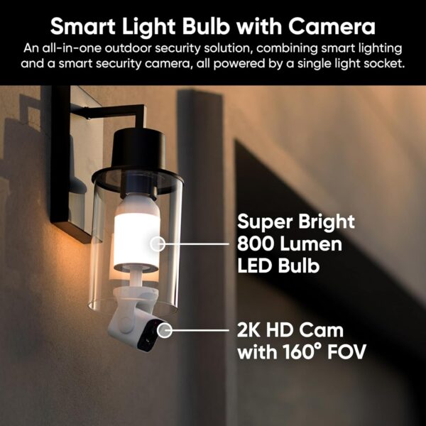 WYZE Bulb Cam Security Camera, 2K HD Security Cameras Wireless Outdoor Indoor Color Night Vision, Dimmable LED Bulb, Motion Detection, Siren Alarm, Easy Installation, Works w/Alexa/Google Assistant - Image 2
