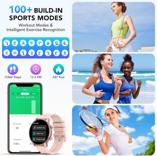 Smart Watch, 1.39" Smartwatch for Women (Answer/Make Call), Fitness Activity Tracker with Heart Rate & Sp02 Monitor, 100+ Sport Modes, IP68 Waterproof Fitness Watch for Android iOS (Rose Gold) - Image 4