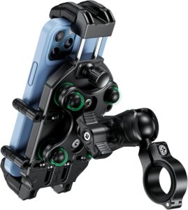 Read more about the article BRCOVAN Motorcycle Phone Mount Holder with Vibration Dampener & High-Speed Secure Lock, Anti-Theft Handlebar Cellphone Cradle for Bike Bicycle Scooter ATV, Adjustable Size, Fit 5.4-7.2” Smartphone