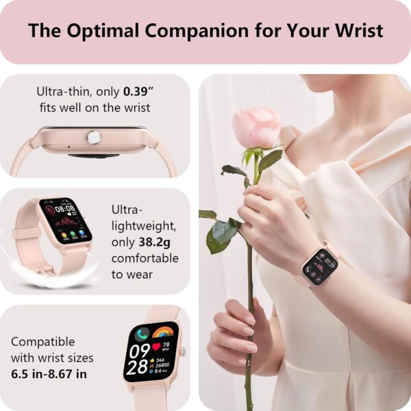 Tensky Smart Watch for Women Android & iPhone, Alexa Built-in, 1.8" Fitness Tracker with Answer/Make Call, IP68 Waterproof/SpO2/Heart Rate/Sleep/Monitor, Activity Tracker for 100+Sport Modes - Image 6