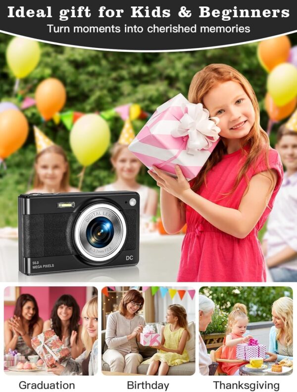 Upgrade Digital Camera, 56MP FHD 1080P for Kids with 16x Zoom Anti Shake, 32GB TF Card, Two Batteries, Lanyard, Compact Small for Boys Girls （Black） - Image 7
