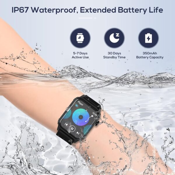 Smart Watches for Women Men, 1.83" HD Smartwatch with 120 Sports Modes, IP67 Waterproof, Bluetooth Call and Music Control；Heart Rate and Sleep Monitor (Black) - Image 6