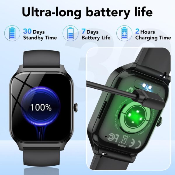 CASCHO Smart Watch for Men Women, 1.85" HD Fitness Tracker with Bluetooth Calls/Messages, IP68 Waterproof, 115+Sports Modes, 24/7 Heart Rate/Sleep Fitness Watch Compatible with iOS/Android (Black) - Image 6