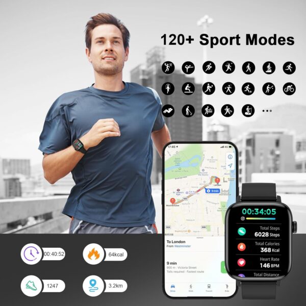 Smart Watch, 1.90" Smartwatch for Men Women (Answer/Make Calls), Fitness Tracker with 120+ Sport Modes, Heart Rate/Sleep Monitor, IP68 Waterproof Smart Watch for Android/iOS Phones - Image 5