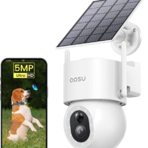 AOSU Security Cameras Wireless Outdoor – 3K/5MP Solar Powered 400-Lumen Floodlight Camera, 360° Pan/Tilt Surveillance, Night Vision, 2.4G WiFi Camera, Auto Tracking, AI Human/Vehicle/Pet Detection