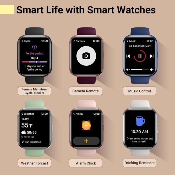Smartwatch for Women, Compatible with Android & iPhone, 1.8'' Fitness Tracker Watch with Alexa, Call & Notification Alerts, Heart Rate & Sleep Monitor, 120 Sports Modes, Waterproof Watch for Women - Image 6