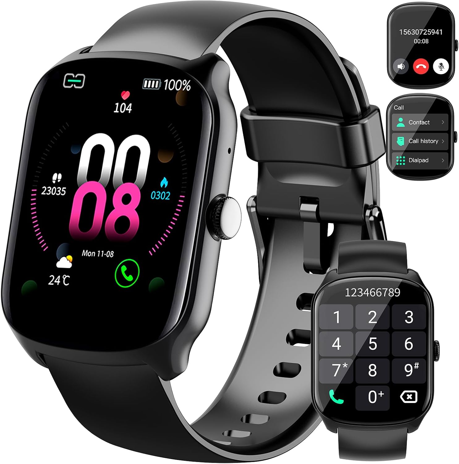 Smart Watch for Men Women, 1.95" HD Curved Screen Smartwatch, Heart Rate/Sleep Monitor Fitness Watches, 112+ Sports Modes Activity Trackers, IP68 Waterproof Watch for Android iOS, Black