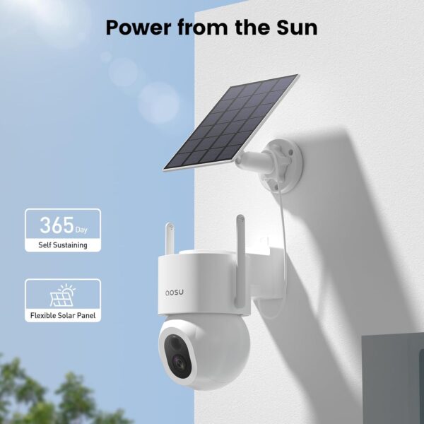 AOSU Security Cameras Wireless Outdoor - 3K/5MP Solar Powered 400-Lumen Floodlight Camera, 360° Pan/Tilt Surveillance, Night Vision, 2.4G WiFi Camera, Auto Tracking, AI Human/Vehicle/Pet Detection - Image 8